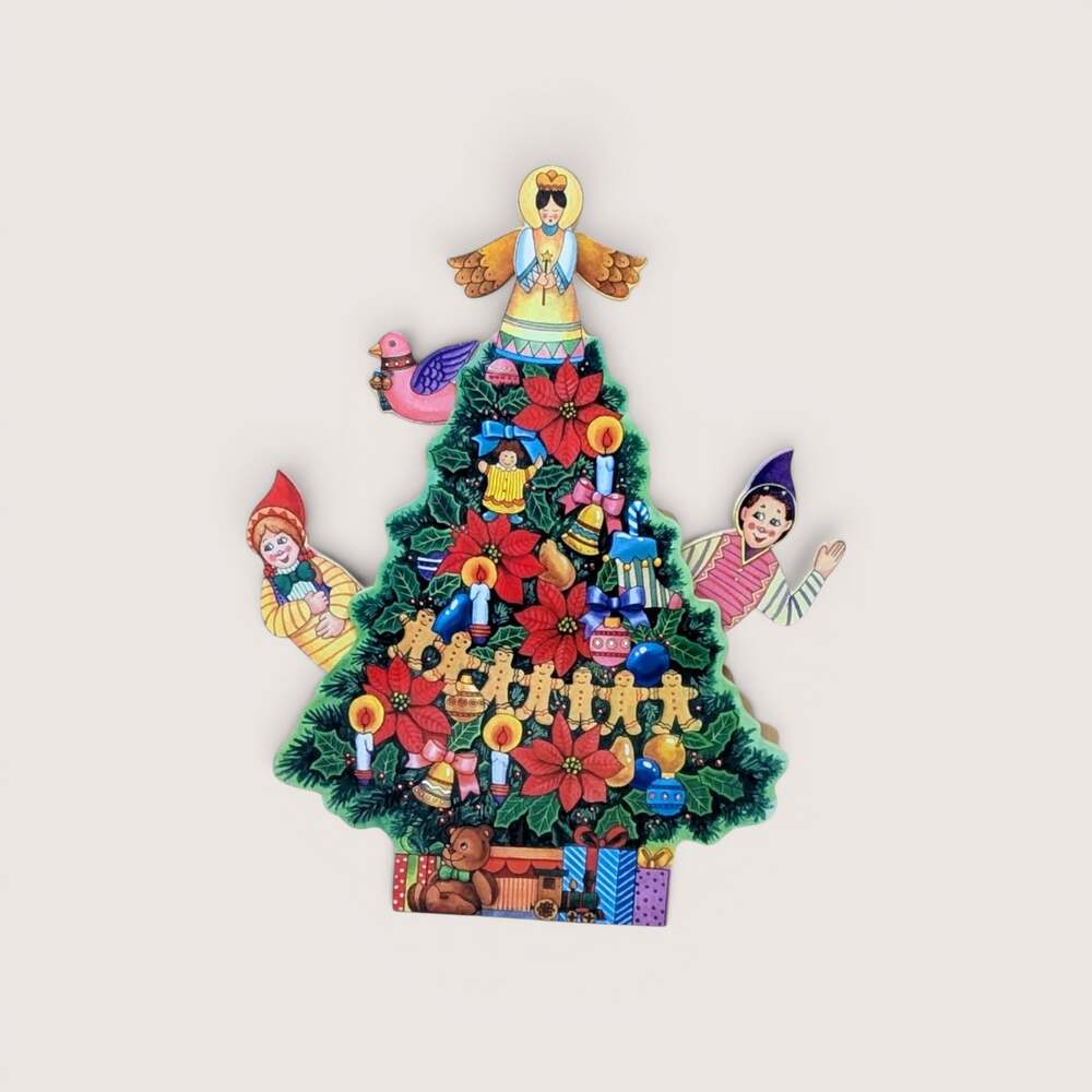 Vintage Wooden Christmas Tree Music Box Animated Plays White Christmas With Box